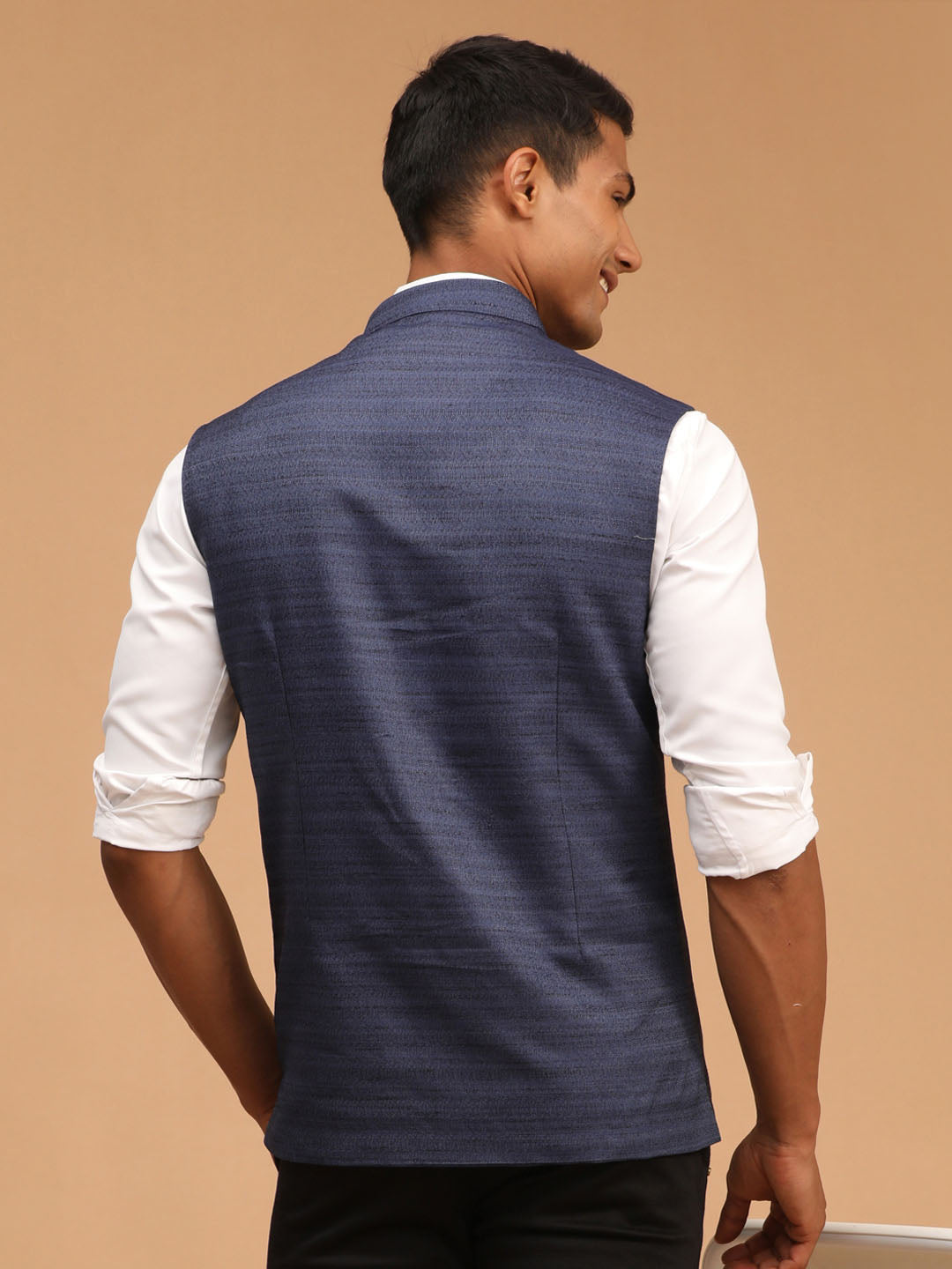 Men's Blue Silk Blend Straight Nehru Jacket