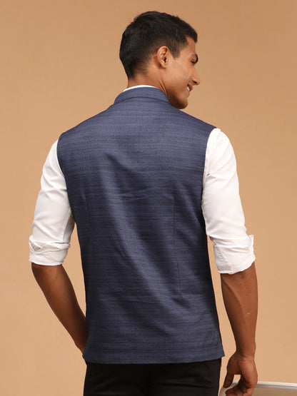 Men's Blue Silk Blend Straight Nehru Jacket
