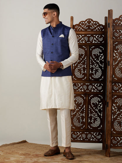 Men's Cream Viscose Straight Jacket  Kurta and Pyjama Set