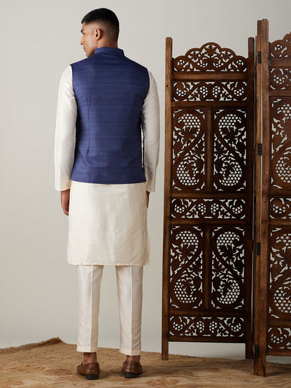 Men's Cream Viscose Straight Jacket  Kurta and Pyjama Set