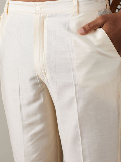 Men's Cream Viscose Straight Jacket  Kurta and Pyjama Set