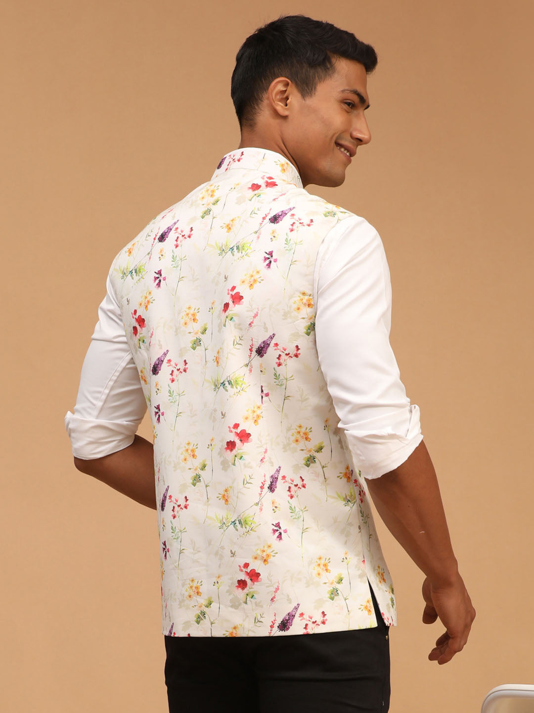 Men's Cream Cotton Blend Straight Nehru Jacket