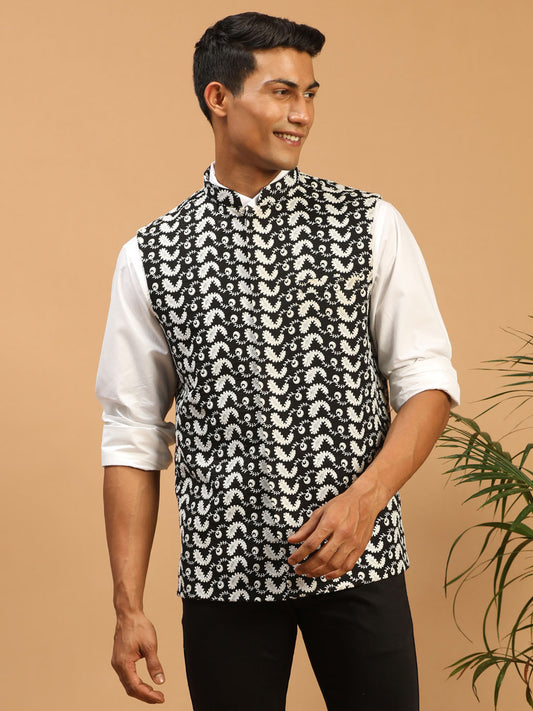 Men's Black Cotton Straight Nehru Jacket