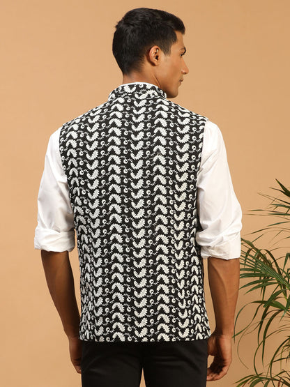 Men's Black Cotton Straight Nehru Jacket