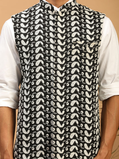 Men's Black Cotton Straight Nehru Jacket