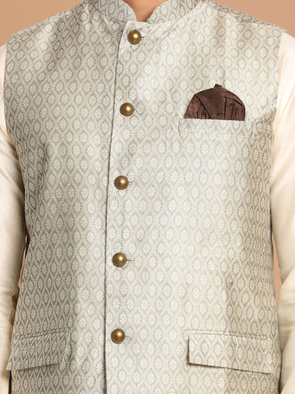 Men's Cream Viscose Straight Jacket  Kurta and Pyjama Set
