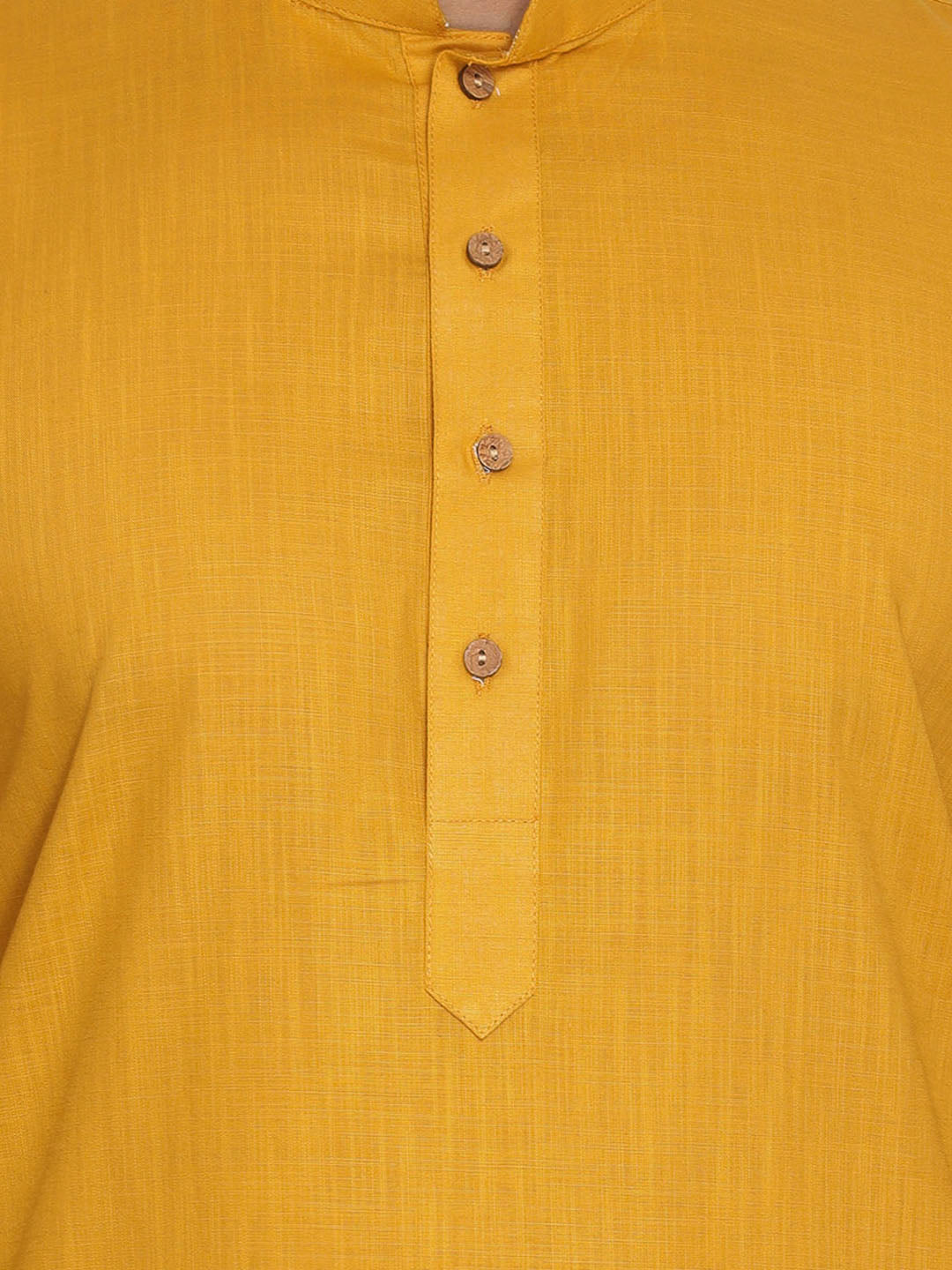 Men's Mustard Cotton Blend Straight Jacket  Kurta and Pyjama Set