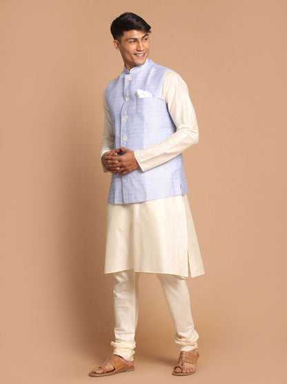 Men's Cream Viscose Straight Jacket  Kurta and Pyjama Set