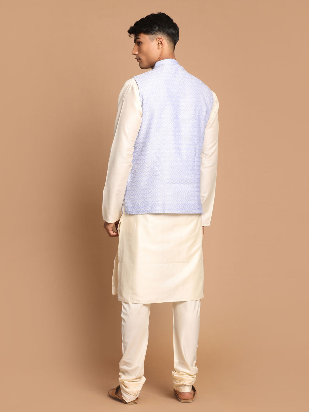 Men's Cream Viscose Straight Jacket  Kurta and Pyjama Set