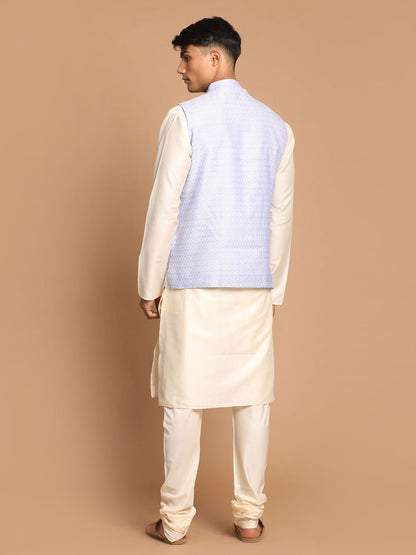 Men's Cream Viscose Straight Jacket  Kurta and Pyjama Set