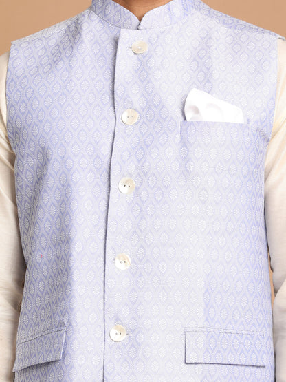 Men's Cream Viscose Straight Jacket  Kurta and Pyjama Set