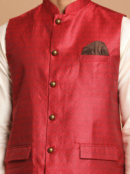 Men's Cream Viscose Straight Jacket  Kurta and Pyjama Set