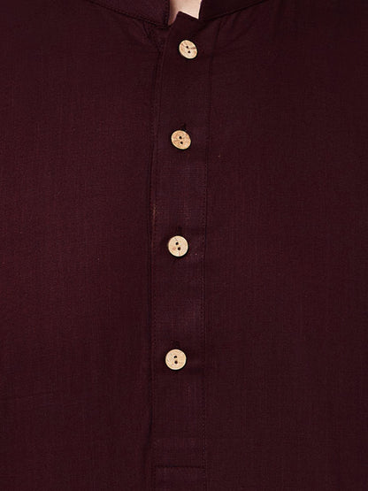 Men's Purple Cotton Blend Straight Jacket  Kurta and Pyjama Set