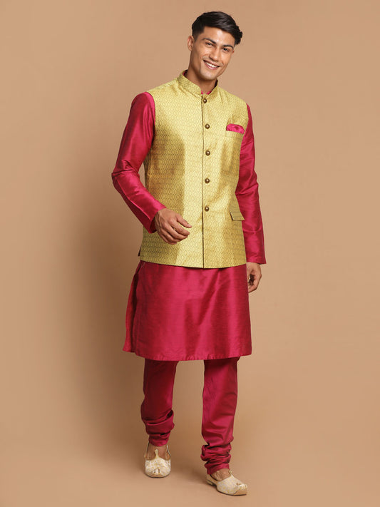 Men's Pink Viscose Straight Jacket  Kurta and Pyjama Set