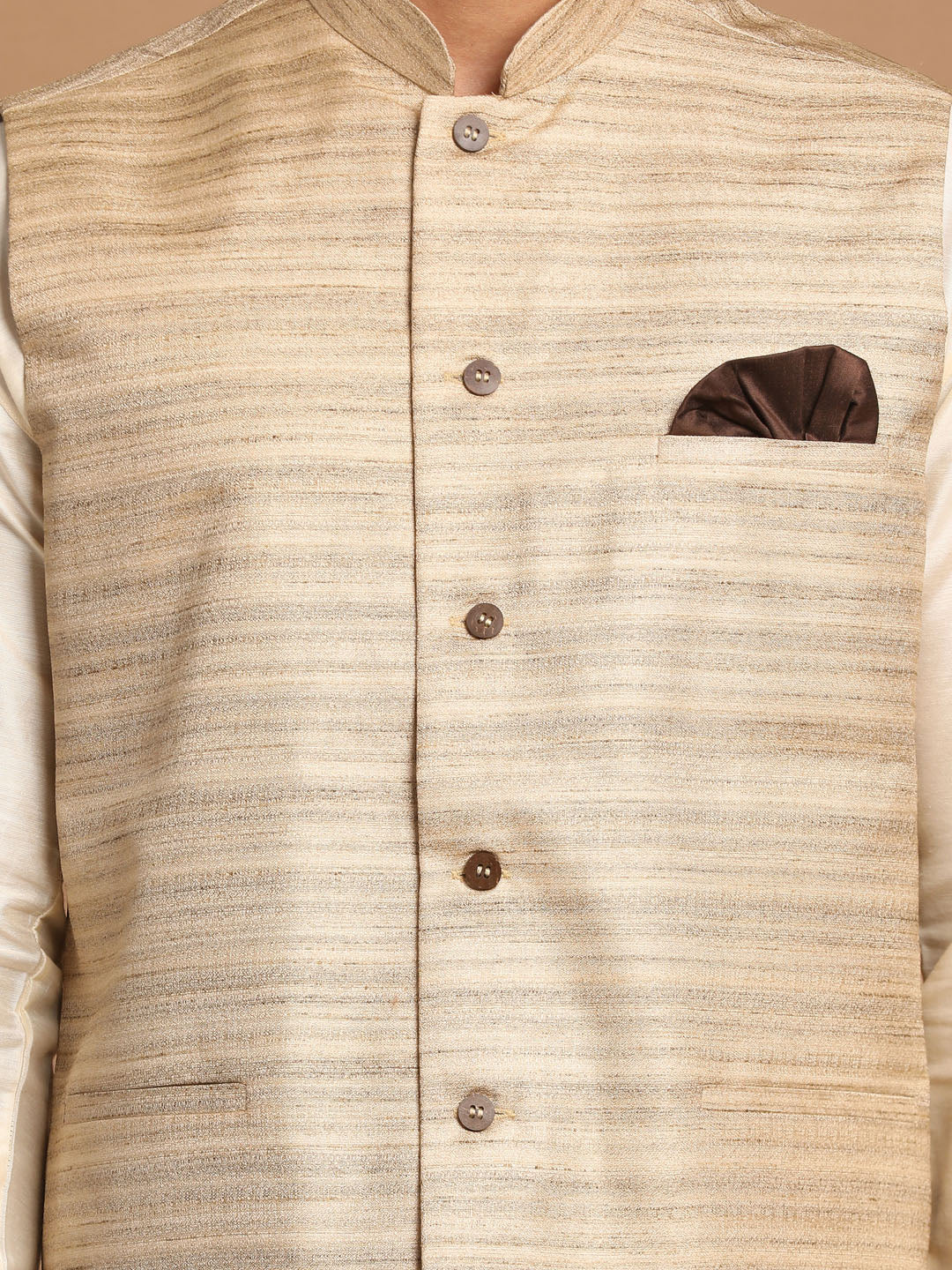 Men's Cream Viscose Straight Jacket  Kurta and Pyjama Set
