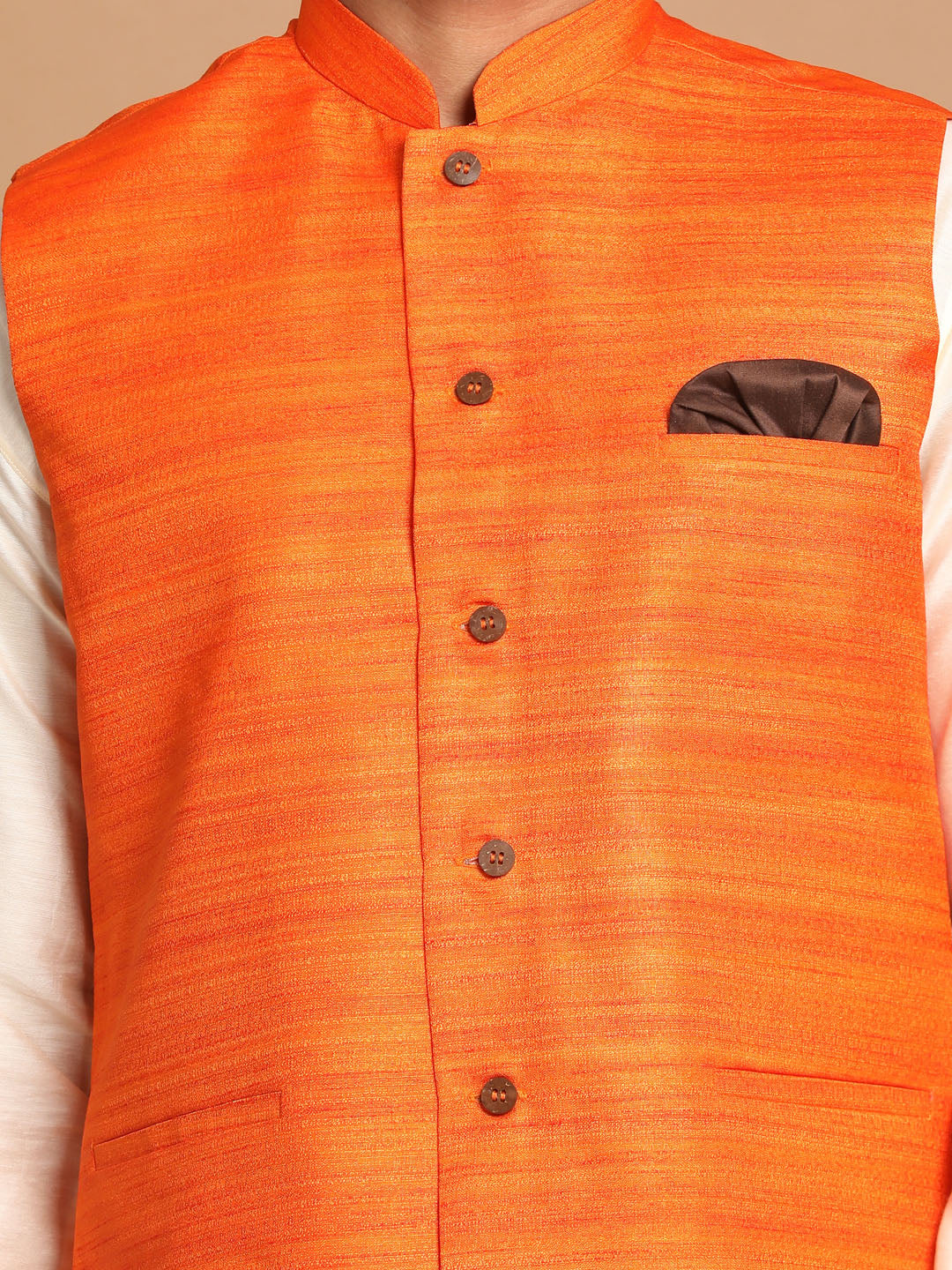 Men's Cream Viscose Straight Jacket  Kurta and Pyjama Set