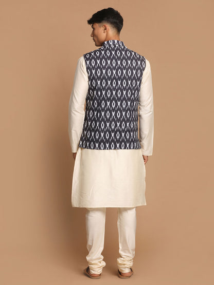 Men's Cream Viscose Straight Jacket  Kurta and Pyjama Set