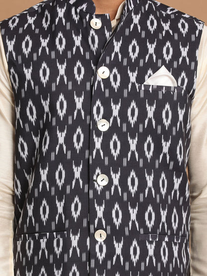 Men's Cream Viscose Straight Jacket  Kurta and Pyjama Set