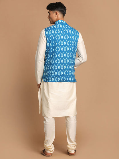 Men's Cream Viscose Straight Jacket  Kurta and Pyjama Set