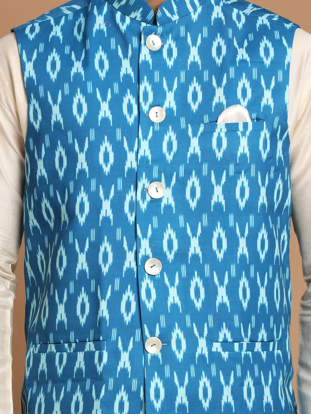Men's Cream Viscose Straight Jacket  Kurta and Pyjama Set