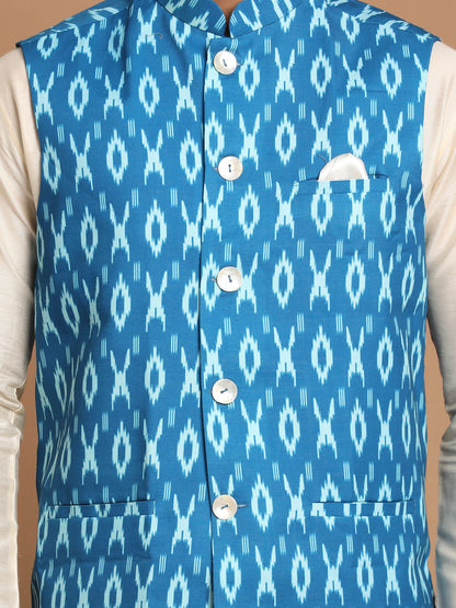 Men's Cream Viscose Straight Jacket  Kurta and Pyjama Set