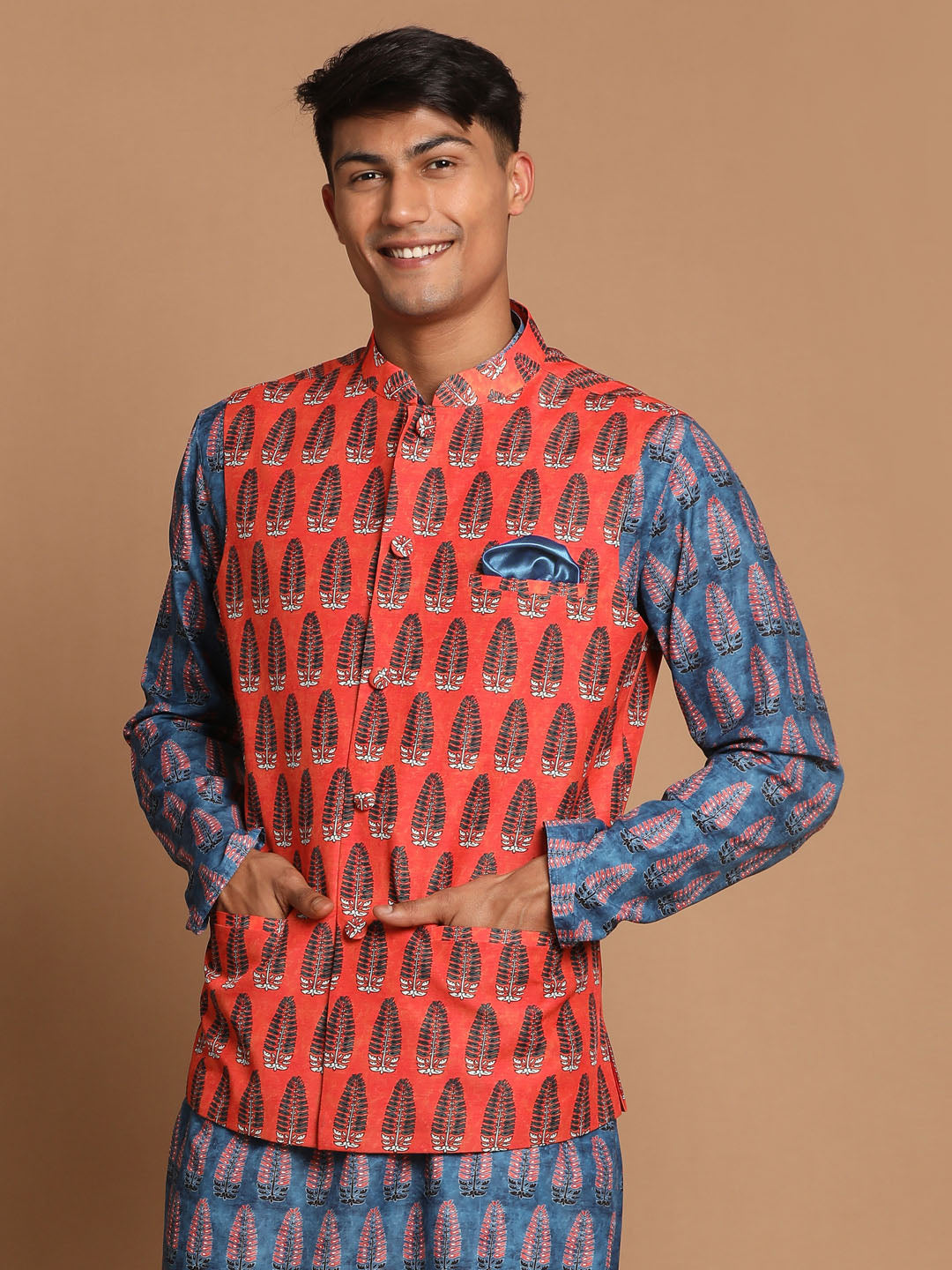 Men's Green Cotton Blend Straight Jacket  Kurta and Pyjama Set
