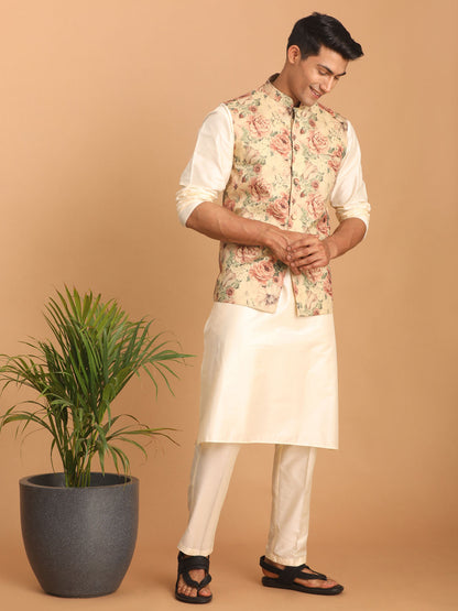 Men's Brown Silk Blend Straight Jacket  Kurta and Pyjama Set