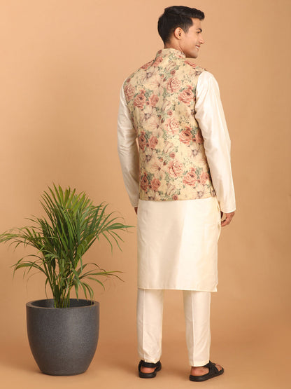 Men's Brown Silk Blend Straight Jacket  Kurta and Pyjama Set