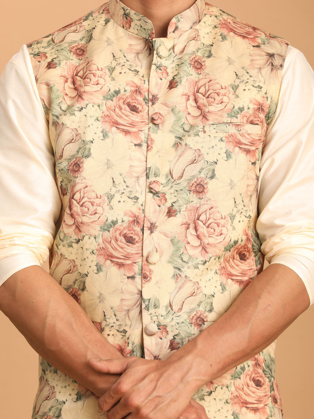 Men's Brown Silk Blend Straight Jacket  Kurta and Pyjama Set