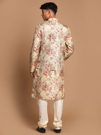 Men's Brown Silk Blend Straight Jacket  Kurta and Pyjama Set