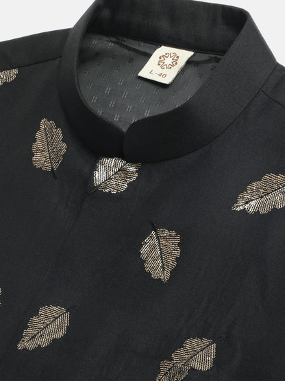 Men's Black Cotton Blend Straight Nehru Jacket