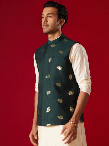 Men's Green Silk Blend Straight Nehru Jacket
