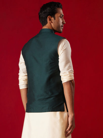 Men's Green Silk Blend Straight Nehru Jacket