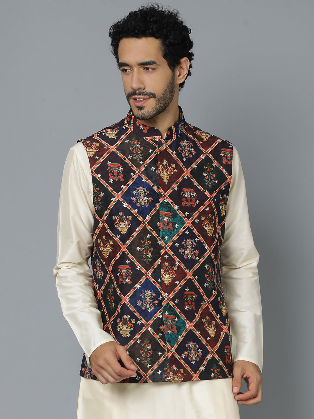 Men's Purple Muslin Straight Nehru Jacket