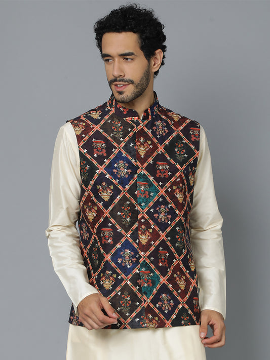 Men's Purple Muslin Straight Nehru Jacket