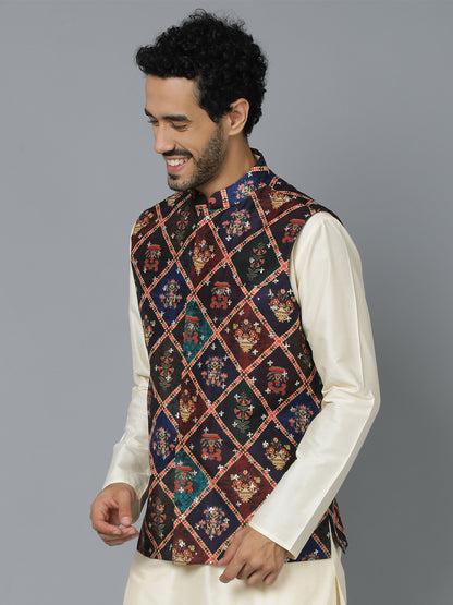 Men's Purple Muslin Straight Nehru Jacket