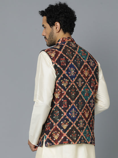 Men's Purple Muslin Straight Nehru Jacket