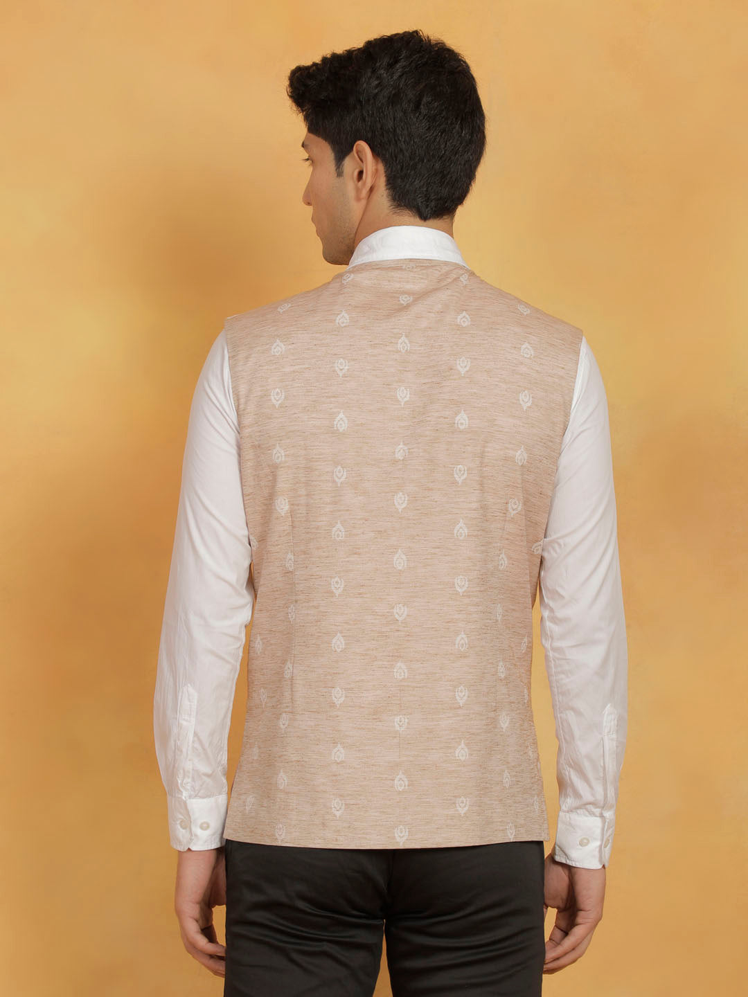 Men's Beige Cotton Straight Nehru Jacket