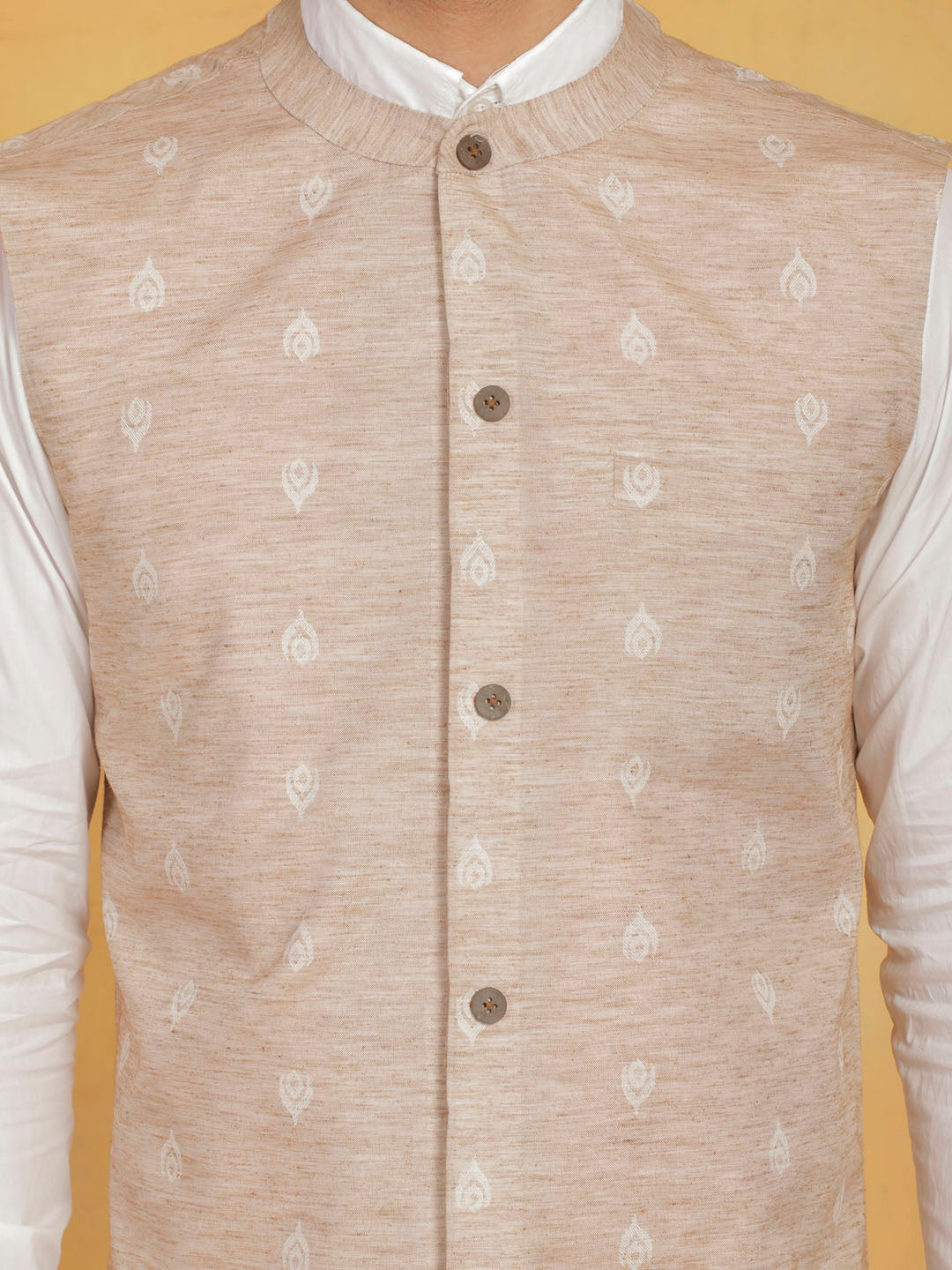 Men's Beige Cotton Straight Nehru Jacket
