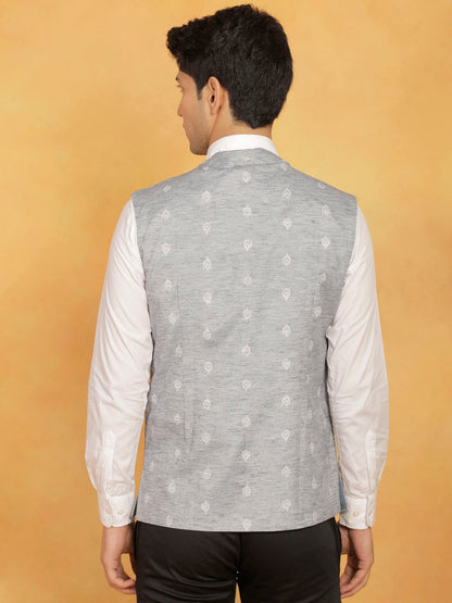 Men's Gray Cotton Straight Nehru Jacket
