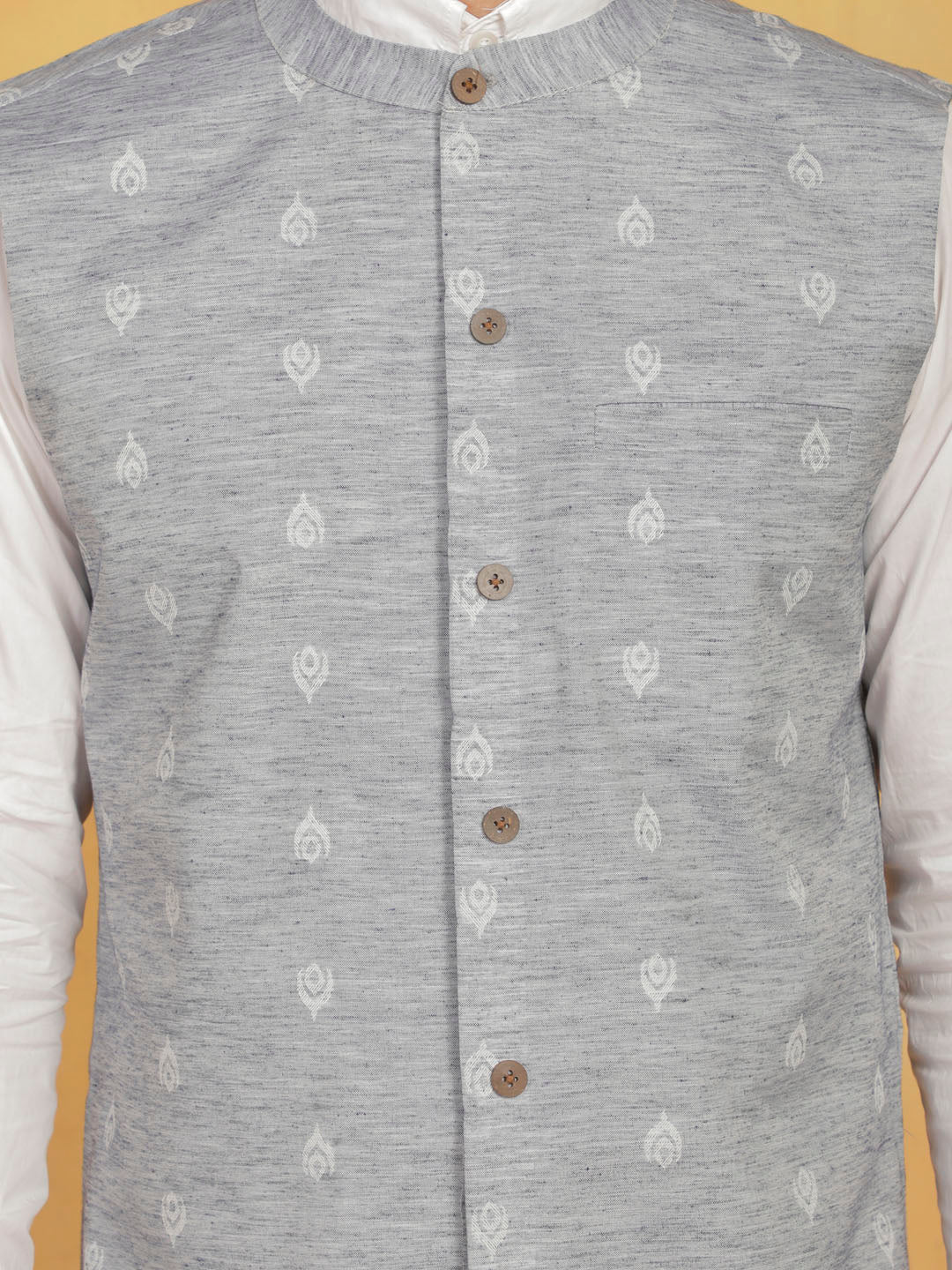 Men's Gray Cotton Straight Nehru Jacket