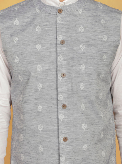 Men's Gray Cotton Straight Nehru Jacket