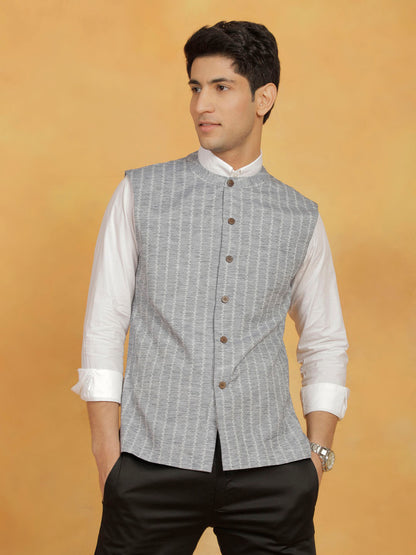 Men's Gray Cotton Straight Nehru Jacket