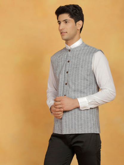Men's Gray Cotton Straight Nehru Jacket