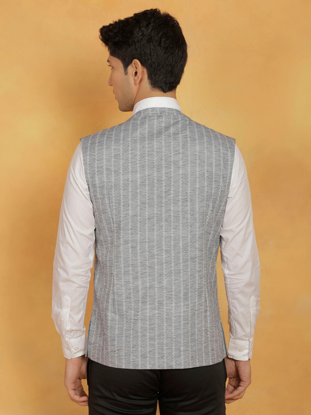 Men's Gray Cotton Straight Nehru Jacket