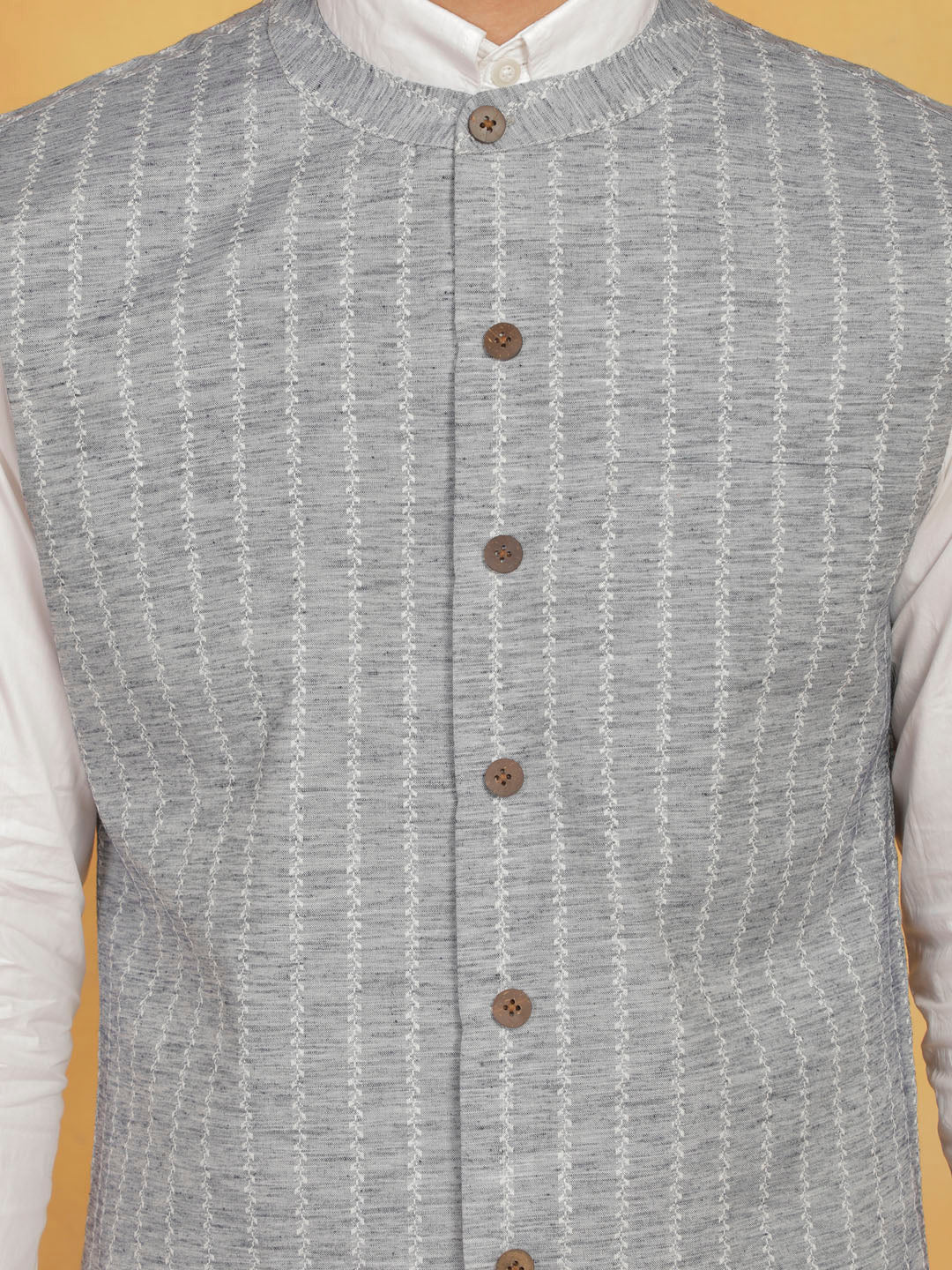 Men's Gray Cotton Straight Nehru Jacket