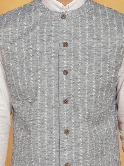 Men's Gray Cotton Straight Nehru Jacket