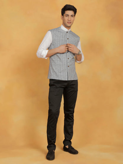 Men's Gray Cotton Straight Nehru Jacket