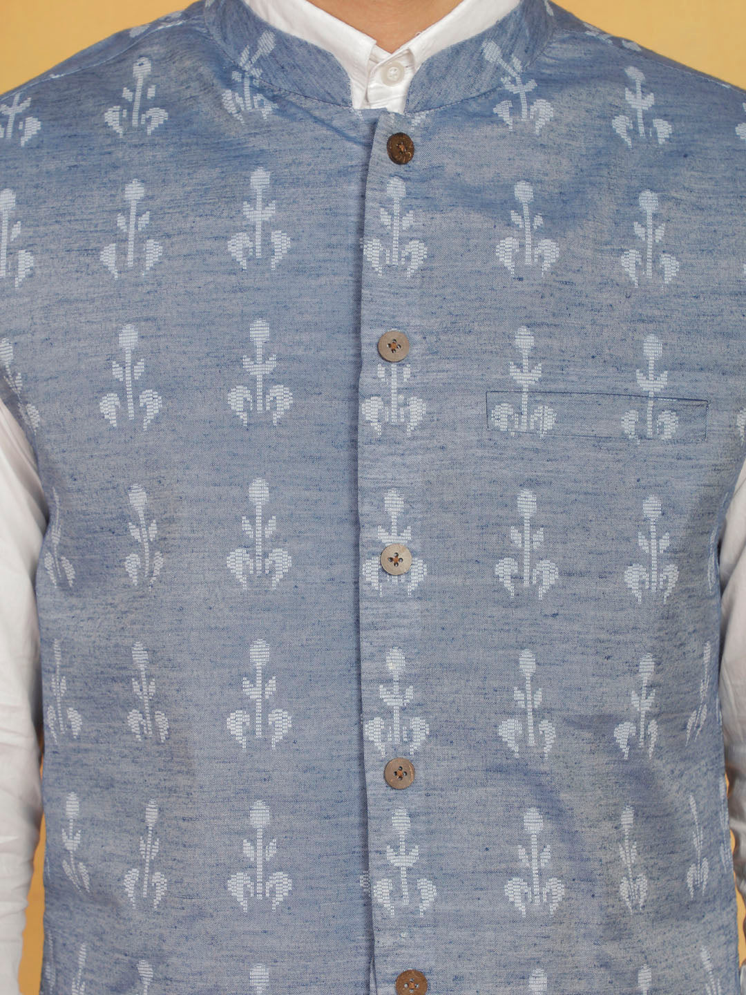Men's Blue Cotton Straight Nehru Jacket