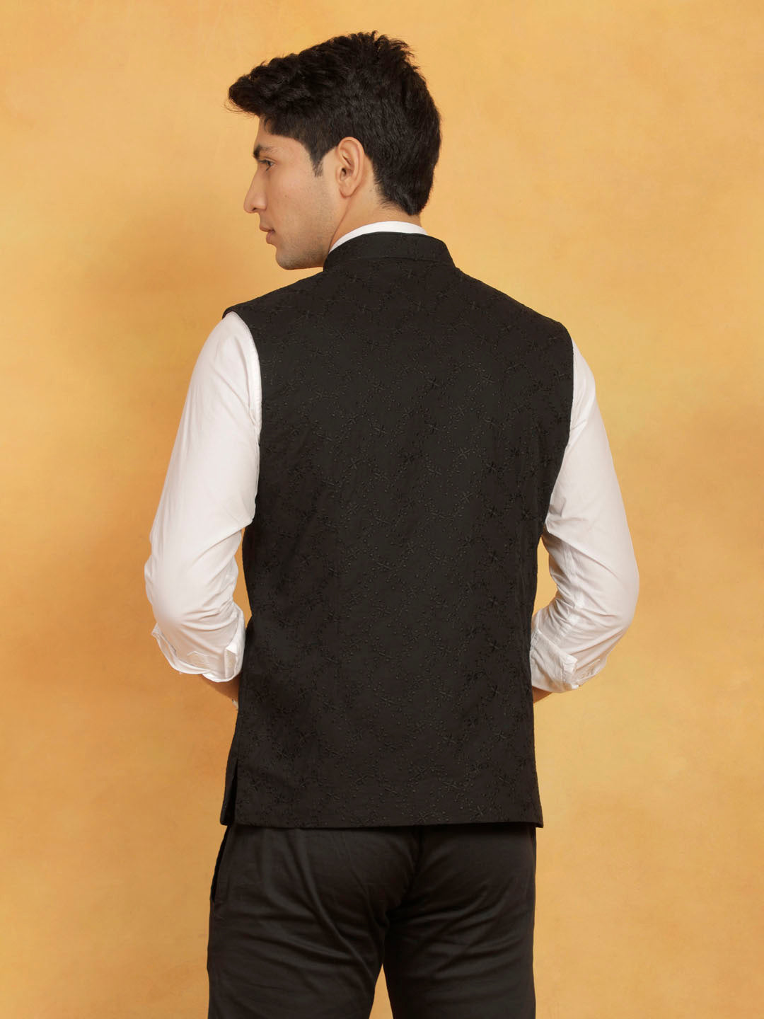 Men's Black Cotton Straight Nehru Jacket